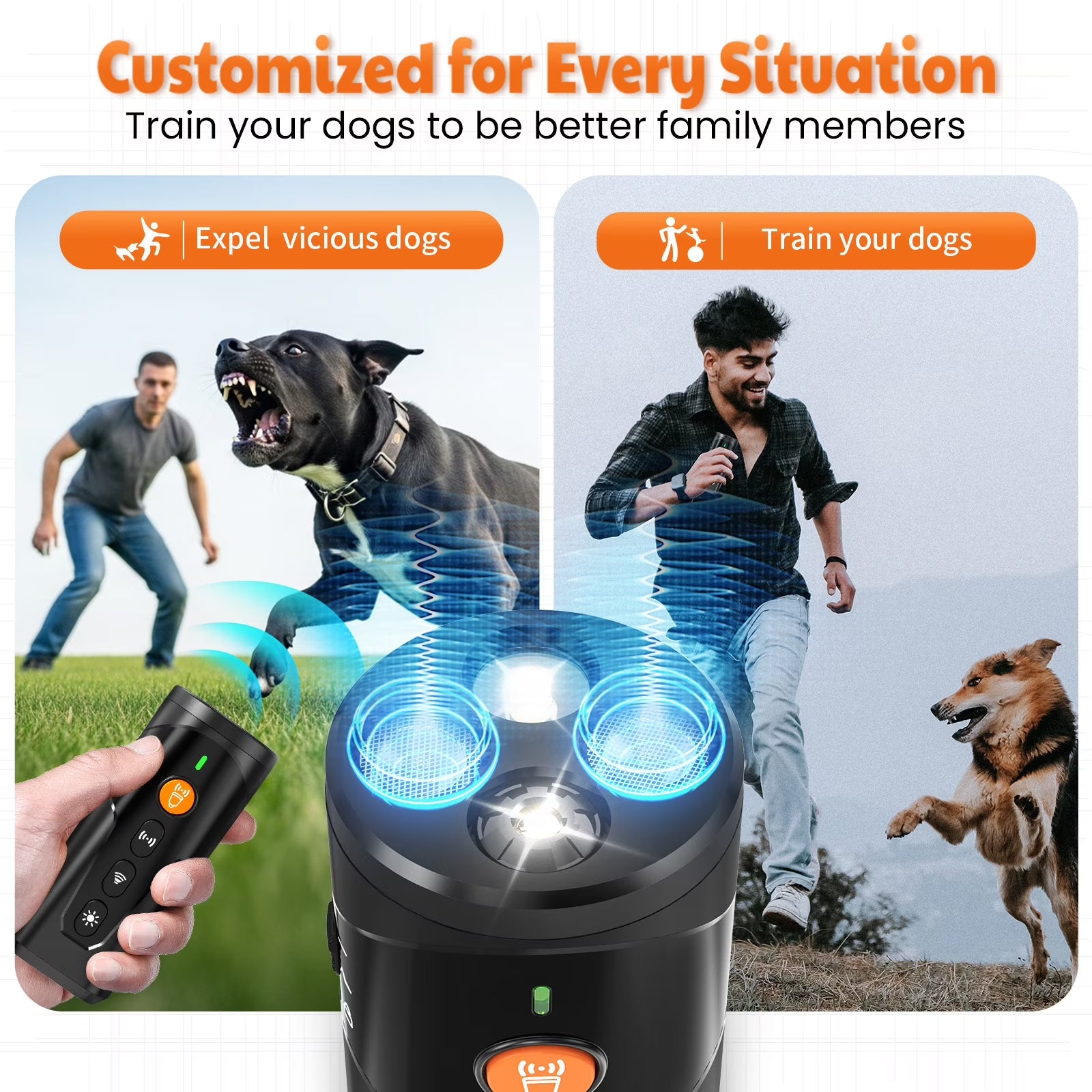 Ultrasonic anti Barking Device, Handheld Dog Bark Deterrent Device Stops Bad Behavior, Alternative to Painful Dog Shock Collar