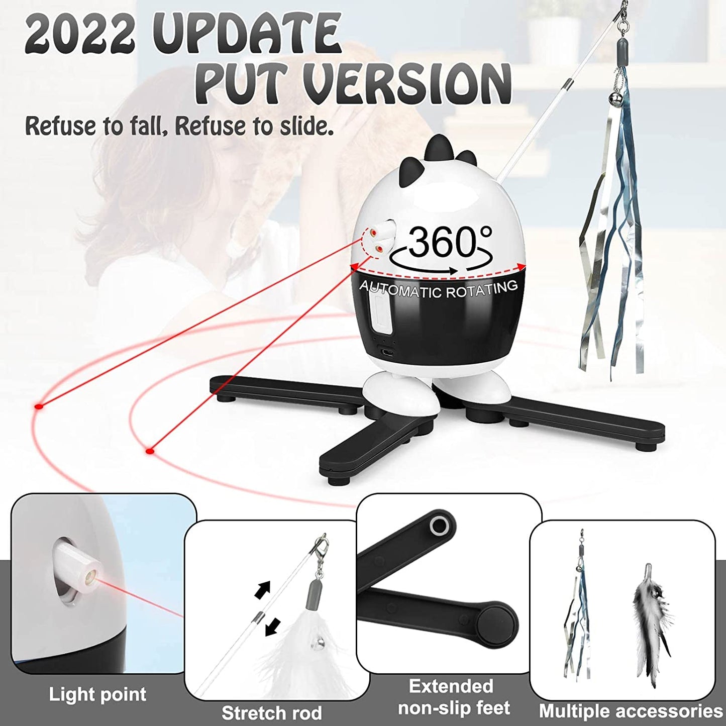 Cat Toys Interactive, Cat Light Toy and Cat Feather Toys 2 in 1, Recharge Cat Exercise Toys for Indoor Cats Automatic Cat Toys Interactive for Kitten